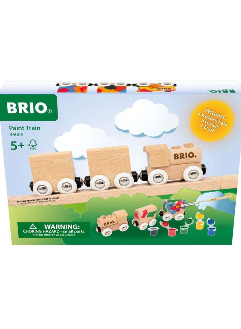 Brio قطار الطلاء من BRI – لعبة قطار خشبي قابلة للتخصيص مع فرشاة و 5 ألوان أكريليك – مجموعة قطار إبداعية DIY للأطفال – متوافقة مع عالم BRIO – للأعمار 5+ | 36006-B - Image 1