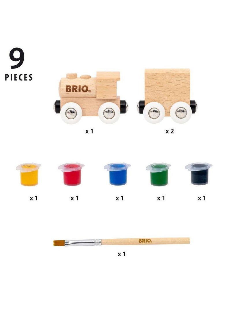 Brio قطار الطلاء من BRI – لعبة قطار خشبي قابلة للتخصيص مع فرشاة و 5 ألوان أكريليك – مجموعة قطار إبداعية DIY للأطفال – متوافقة مع عالم BRIO – للأعمار 5+ | 36006-B - Image 3