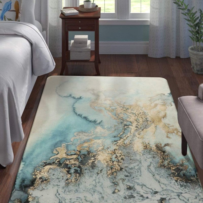 BLURISM Bathroom Rugs Luxury Marble Velvet Bath Mat Non Slip Machine Washable Bath Rug Abstract Fluid Soft Toilet Rug for Bathtub Sink Shower Pack of 1 - Image 4