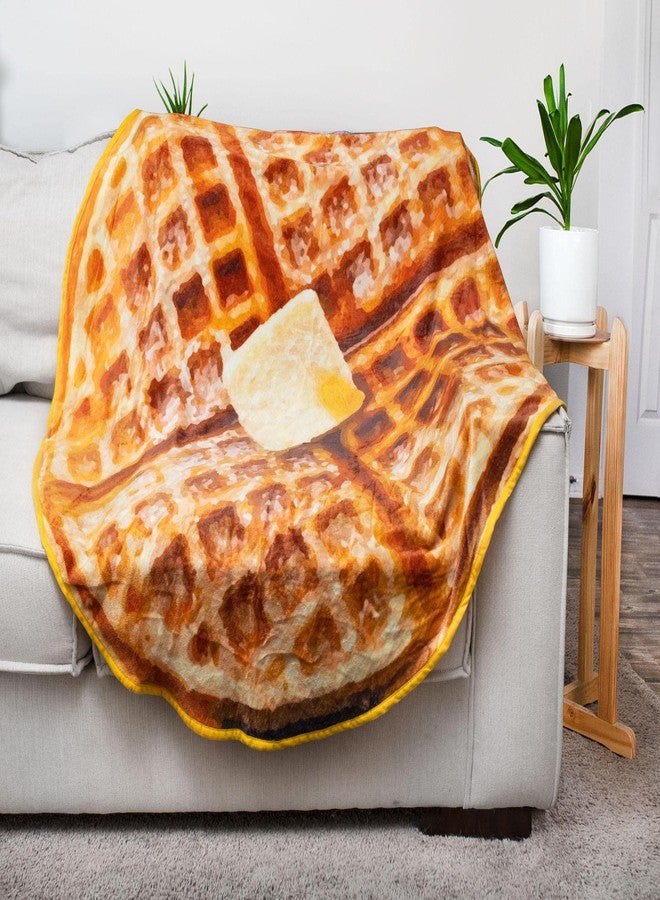 Toynk Waffle Round Fleece Throw Blanket, Realistic Breakfast Food Wrap Blanket | Plush Soft Polyester Cover For Sofa and Bed, Cozy Home Decor Room Essentials | Funny Novelty Gift For Teens, Kids | 60 Inches - Image 3