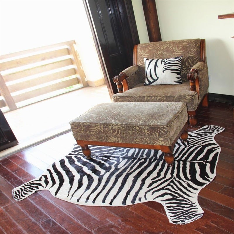 Seek4comfortable Zebra Print Rug Faux Animal Printed Skin Area Rug Carpets for Home,Living Room, Office ，Yellowish Cream Color (4.9x4.6 Feet) - Image 5