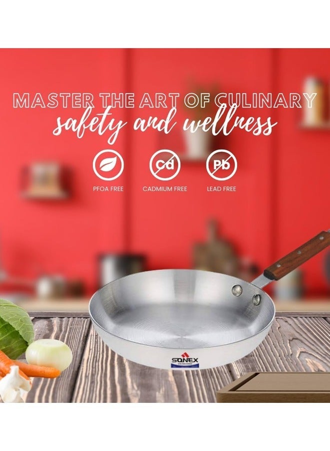 Sonex Traditional Frying Pan No.3 (28 cm), Cookware, Ergonominc Heat Resistant Wooden Handle, Frying Pan, Built to Last, Easy to Clean Dishwasher Safe,Metal Finish Aluminum, Silver - Image 5