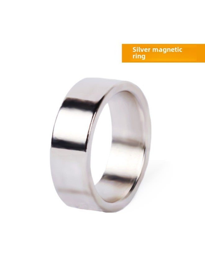 Black Ring Magnetic Ring Silver Magnetic Ring Pattern Magnetic Ring Magnet Ring Strong Magnetic Ring Magic Props-Color:Silver Magnetic Ring (Large)  - Image 4