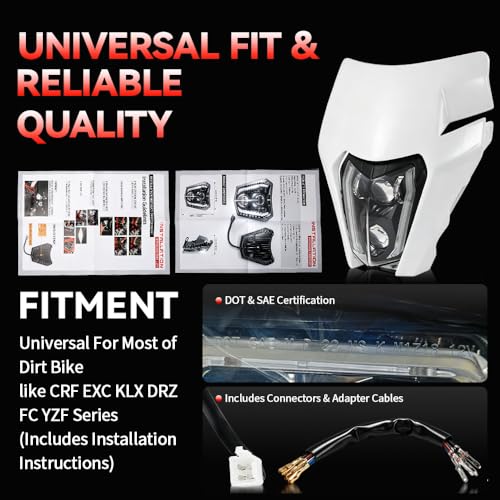 CHANGCHENG Dirt Bike Headlight Led，66W 3000lm Universal Motorcycle LED Headlight Kit，Pit Bike Headlight for Most Pit Dirt Bike Motorcycle Enduro ATV Scooters-White - Image 3