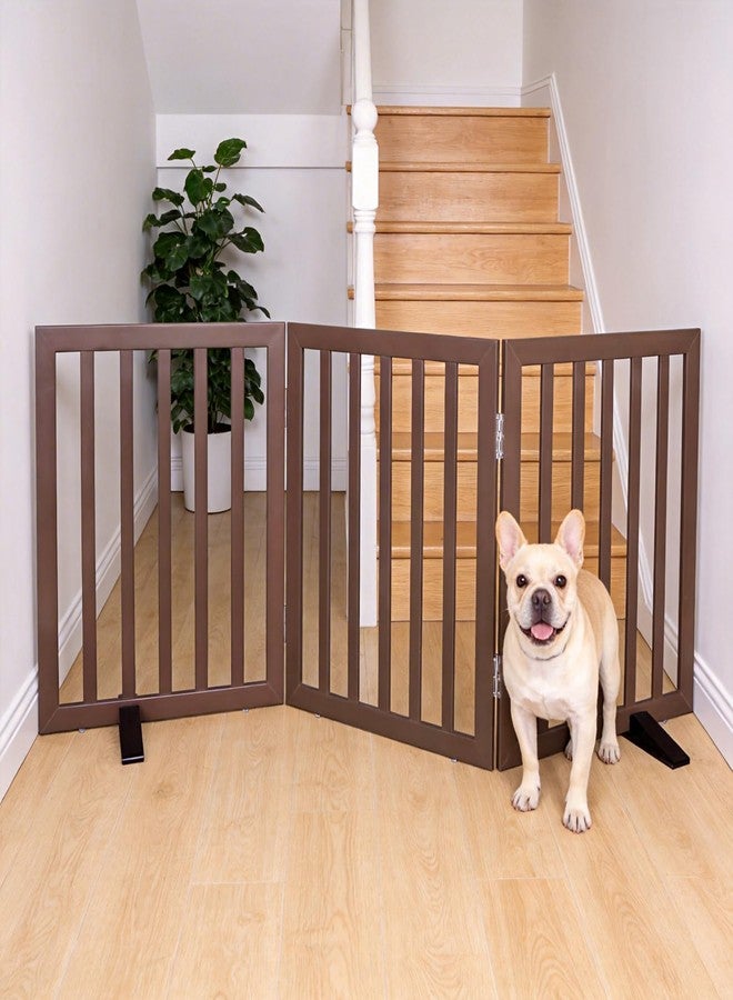 ZJSF Freestanding Indoor Dog Gate for House Foldable Wood Puppy Gate for Doorways Pet Gate for Stairs Extra Wide Pet Fence, Brown, 24" Height 3 Panels - Image 2