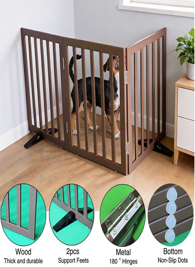 ZJSF Freestanding Indoor Dog Gate for House Foldable Wood Puppy Gate for Doorways Pet Gate for Stairs Extra Wide Pet Fence, Brown, 24" Height 3 Panels - Image 5