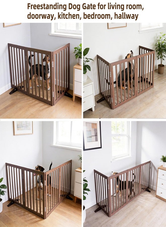 ZJSF Freestanding Indoor Dog Gate for House Foldable Wood Puppy Gate for Doorways Pet Gate for Stairs Extra Wide Pet Fence, Brown, 24" Height 3 Panels - Image 4