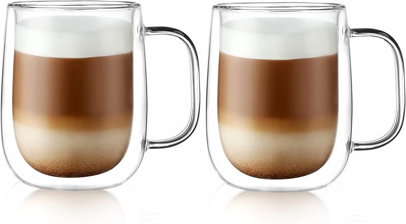 CnGlass Large Double Wall Glass Coffee Mug 15.2oz,Clear Insulated Glass Espresso Cup with Big Handle,set of 2 - Image 1