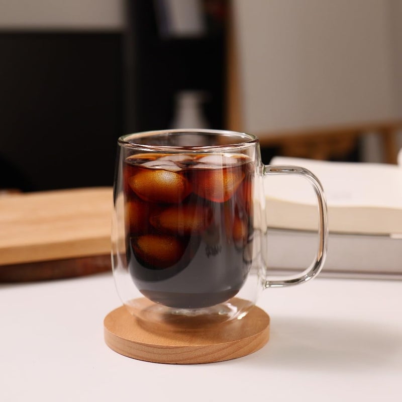 CnGlass Large Double Wall Glass Coffee Mug 15.2oz,Clear Insulated Glass Espresso Cup with Big Handle,set of 2 - Image 3
