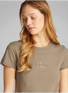 Calvin Klein Jeans Women's Slim Monogram T-Shirt - Cotton, Grey  - Image 5