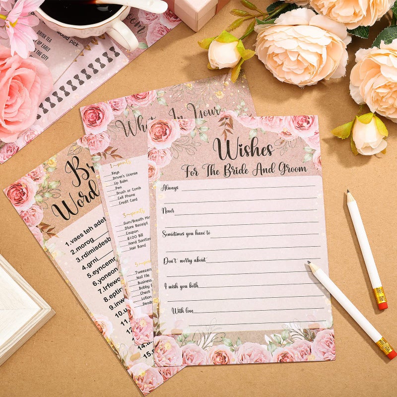 Teling 145 Pieces Bridal Shower Game Bridal Shower Favors Set Wedding Games Cards and Pencils for Bride Groom Bachelorette Party Wedding Party Favor(Rose Style) - Image 5