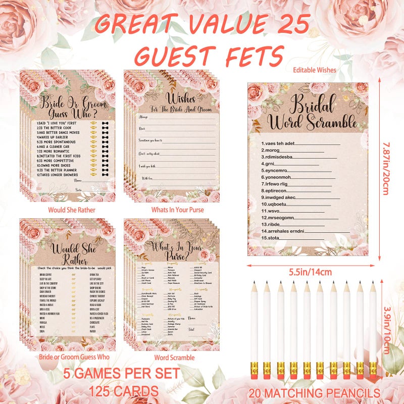 Teling 145 Pieces Bridal Shower Game Bridal Shower Favors Set Wedding Games Cards and Pencils for Bride Groom Bachelorette Party Wedding Party Favor(Rose Style) - Image 4