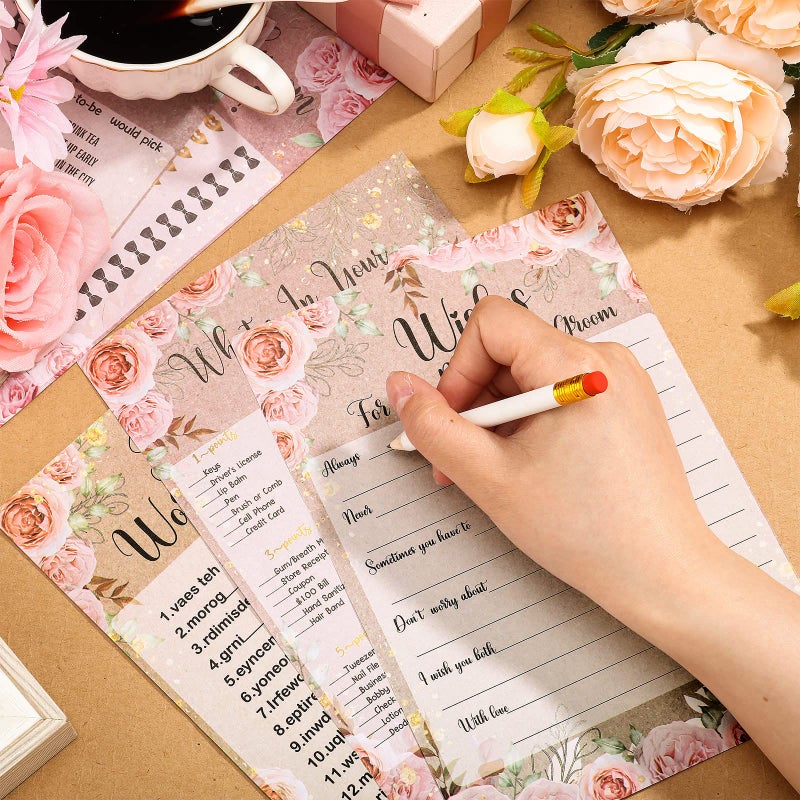 Teling 145 Pieces Bridal Shower Game Bridal Shower Favors Set Wedding Games Cards and Pencils for Bride Groom Bachelorette Party Wedding Party Favor(Rose Style) - Image 2
