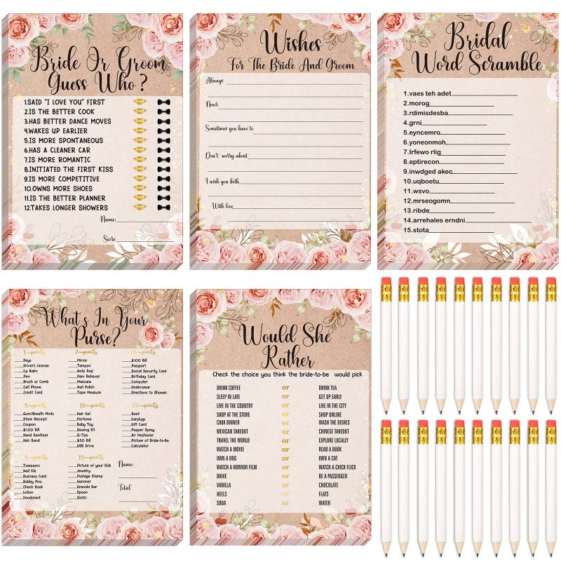 Teling 145 Pieces Bridal Shower Game Bridal Shower Favors Set Wedding Games Cards and Pencils for Bride Groom Bachelorette Party Wedding Party Favor(Rose Style) - Image 1