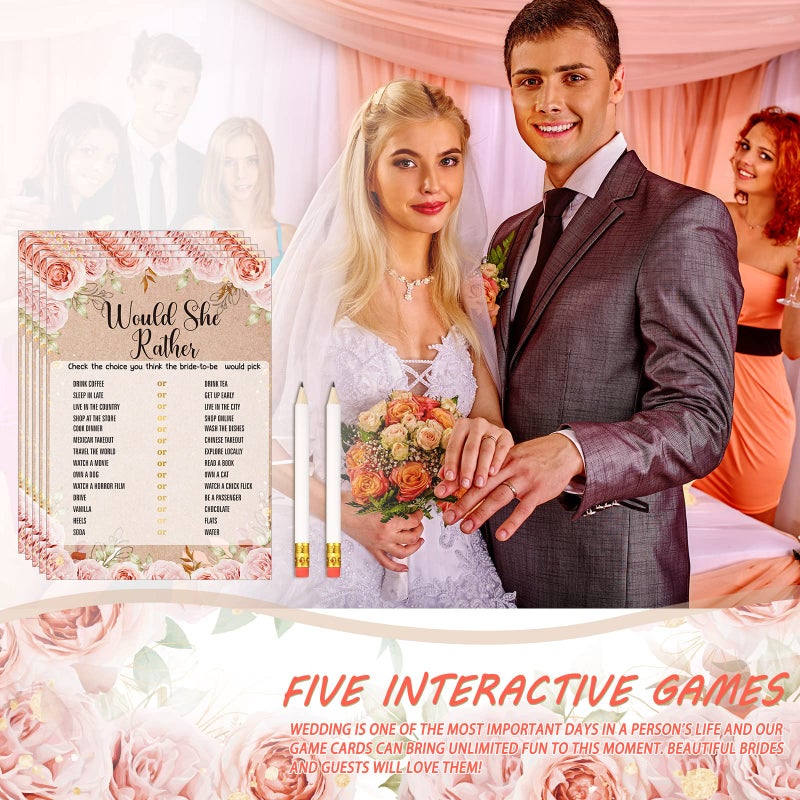 Teling 145 Pieces Bridal Shower Game Bridal Shower Favors Set Wedding Games Cards and Pencils for Bride Groom Bachelorette Party Wedding Party Favor(Rose Style) - Image 3