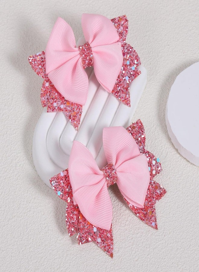 KCHIES 3.5 Inch Glitter Pink Hair Bows Alligator Clips for Girls, Boutique Grosgrain Ribbon Bowknot Barrettes Hairpins, Babies Toddler Teens Kids Hair Decor Accessories in Pairs - Image 2