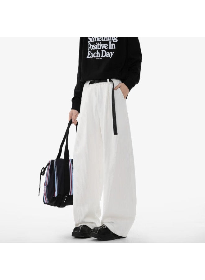 Dingfengbaoluo American Style Curved Blade Long Pants Men Spring High Street Draped Comfortable Loose Wide Leg Casual Pants Tid05 White XL - Image 1