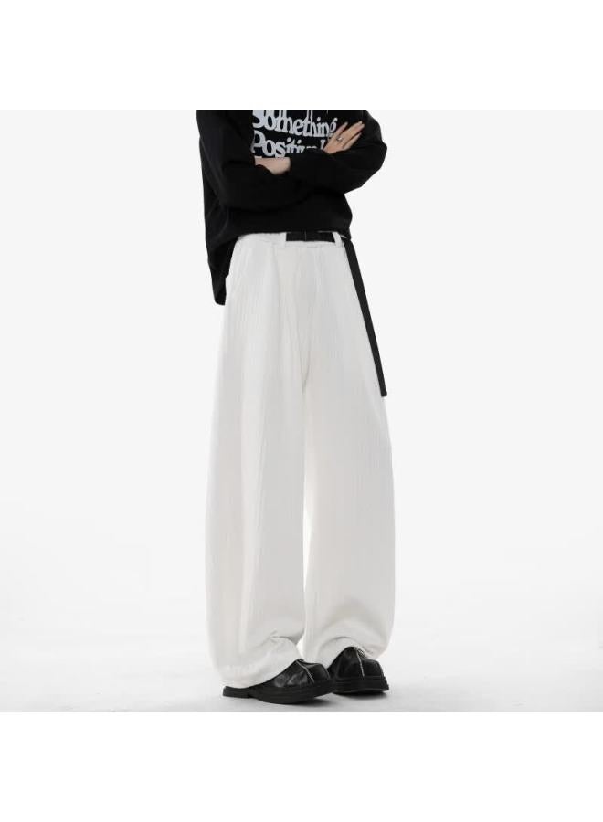 Dingfengbaoluo American Style Curved Blade Long Pants Men Spring High Street Draped Comfortable Loose Wide Leg Casual Pants Tid05 White XL - Image 3