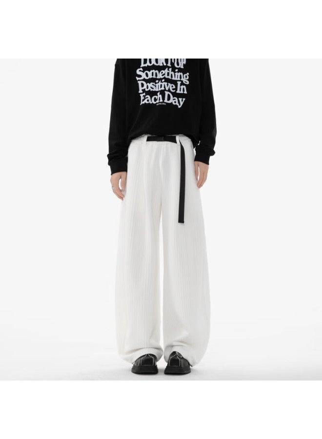 Dingfengbaoluo American Style Curved Blade Long Pants Men Spring High Street Draped Comfortable Loose Wide Leg Casual Pants Tid05 White XL - Image 2