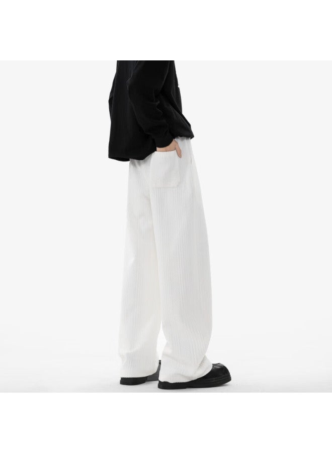 Dingfengbaoluo American Style Curved Blade Long Pants Men Spring High Street Draped Comfortable Loose Wide Leg Casual Pants Tid05 White XL - Image 5