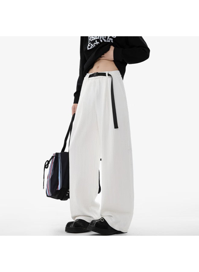 Dingfengbaoluo American Style Curved Blade Long Pants Men Spring High Street Draped Comfortable Loose Wide Leg Casual Pants Tid05 White XL - Image 4