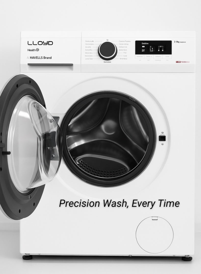 Lloyd 8 Kg Front Load Washing Machine, Model GLWF804POGWT04 – Energy-Efficient Inverter Motor, 1400 RPM Spin Speed, Multiple Wash Programs, Quick Wash, LED Display, Child Lock, White Finish – Ideal for Large Families and Heavy Laundry Loads - Image 2