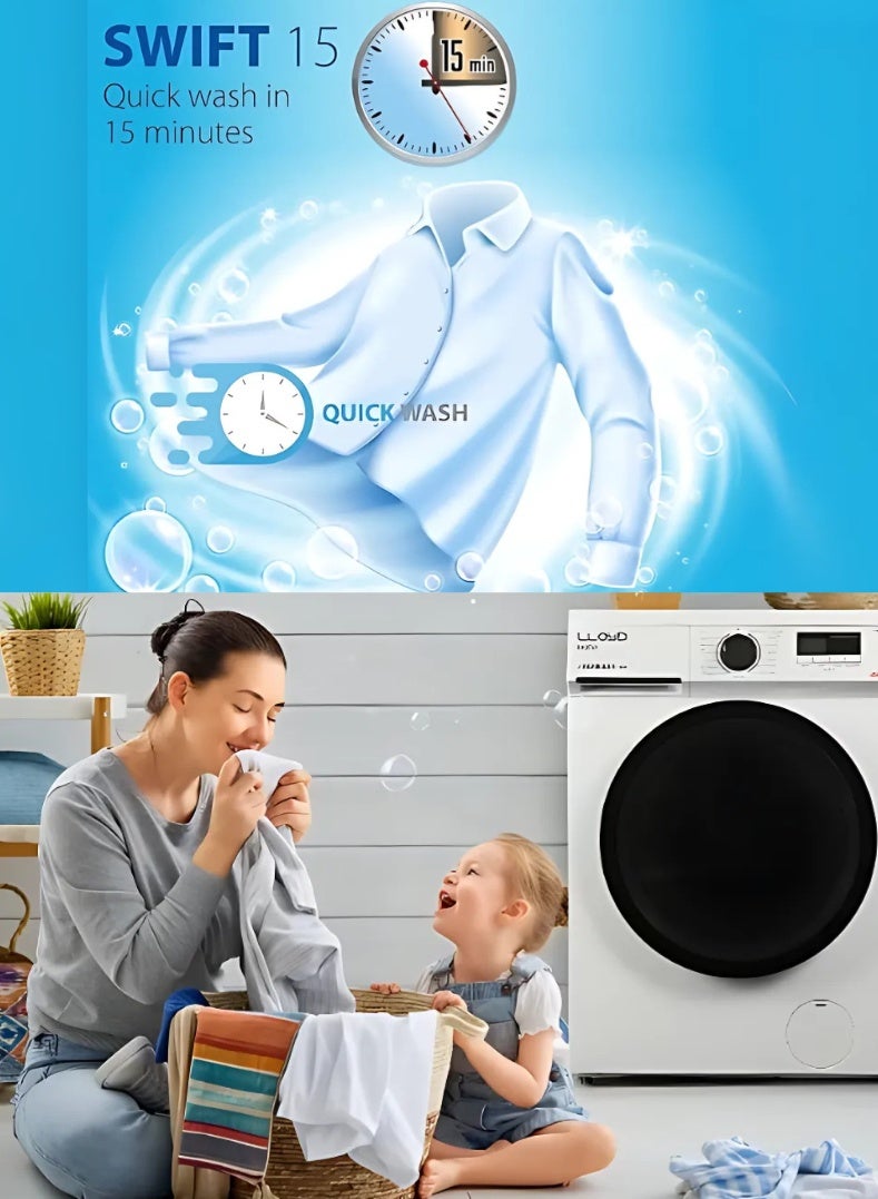Lloyd 8 Kg Front Load Washing Machine, Model GLWF804POGWT04 – Energy-Efficient Inverter Motor, 1400 RPM Spin Speed, Multiple Wash Programs, Quick Wash, LED Display, Child Lock, White Finish – Ideal for Large Families and Heavy Laundry Loads - Image 3