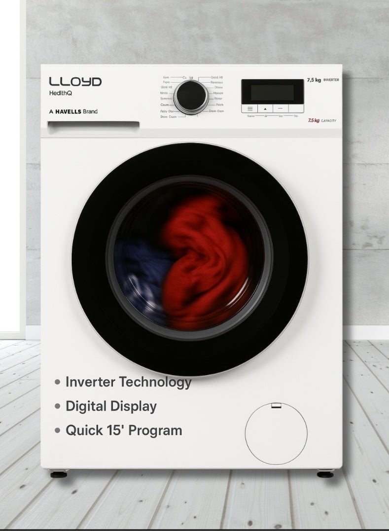 Lloyd 8 Kg Front Load Washing Machine, Model GLWF804POGWT04 – Energy-Efficient Inverter Motor, 1400 RPM Spin Speed, Multiple Wash Programs, Quick Wash, LED Display, Child Lock, White Finish – Ideal for Large Families and Heavy Laundry Loads - Image 4