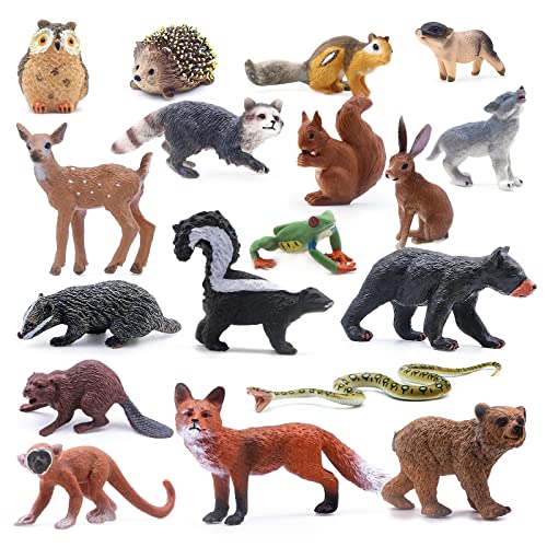 SIENON 18Pcs Forest Animals Figures Toys Miniature Baby Woodland with Owl Hedgehog Fox Squirrel Bear Monkey Deer Wolf Snake for Kids Educational Christmas Birthday Party Gift Cake Decorations - Image 1