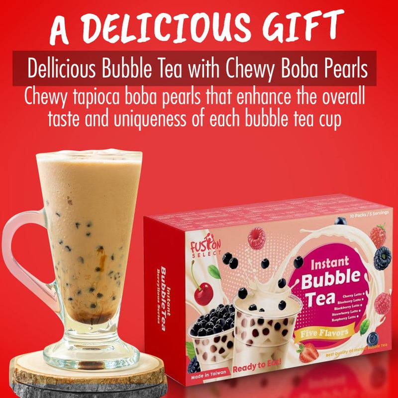 Fusion Select 5 Packs Bubble Tea Kit Extra Rich Blueberry, Raspberry Strawberry Blackberry Cherry Boba Tea Kit Drinks, Boba Tapioca Pearl, Straws, Various Tea Set Flavors - Image 2