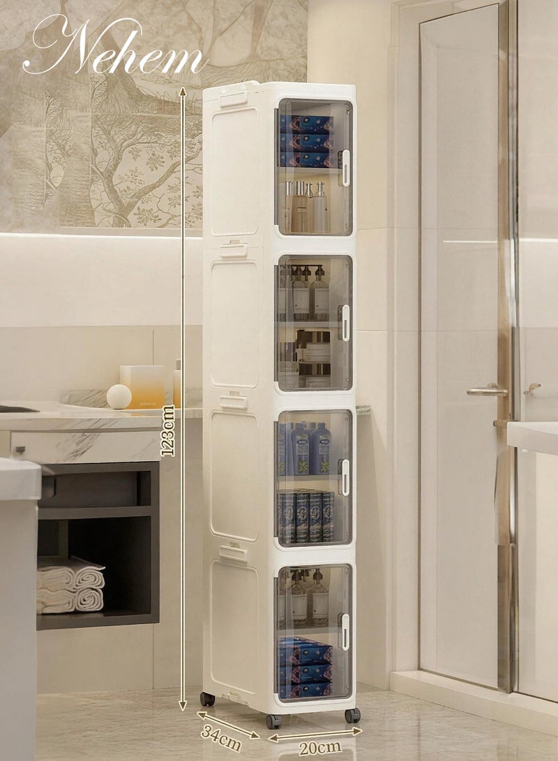 nehem 4-Tier Narrow with Movable Wheels, Plastic Waterproof Storage Cabinet,Adjustable Shelves, Anti-Tip, Slim for Small Spaces, Bathroom, Kitchen, Corner Floor, Toilet Paper Organizer - Image 1