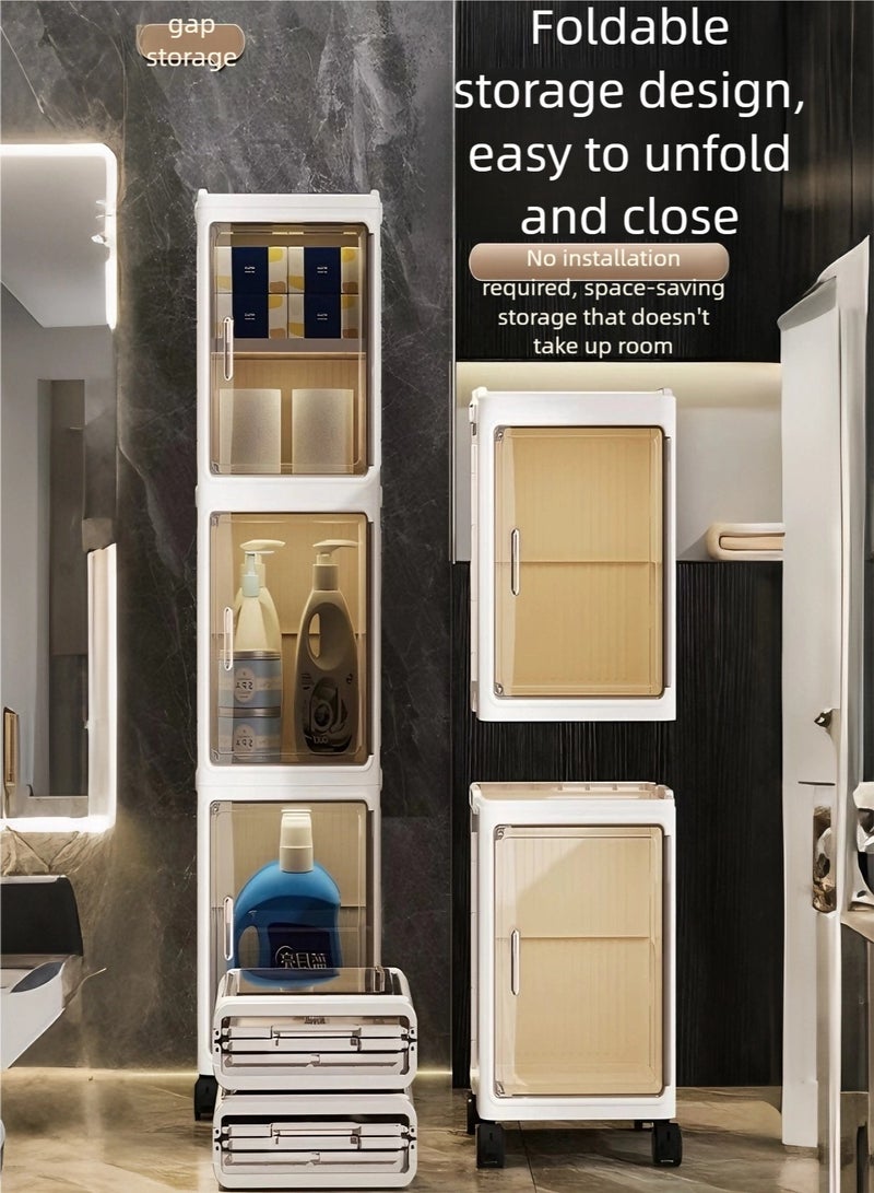 nehem 4-Tier Narrow with Movable Wheels, Plastic Waterproof Storage Cabinet,Adjustable Shelves, Anti-Tip, Slim for Small Spaces, Bathroom, Kitchen, Corner Floor, Toilet Paper Organizer - Image 2