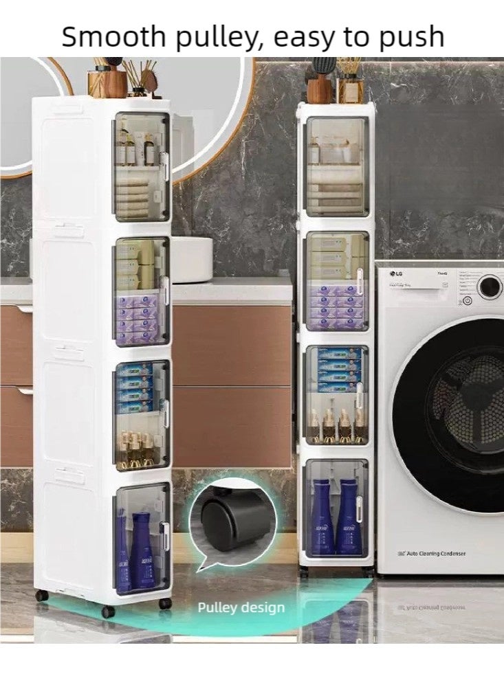 nehem 4-Tier Narrow with Movable Wheels, Plastic Waterproof Storage Cabinet,Adjustable Shelves, Anti-Tip, Slim for Small Spaces, Bathroom, Kitchen, Corner Floor, Toilet Paper Organizer - Image 5