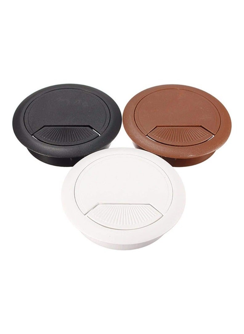 KNP Plastic Grommet Computer Cable Tidy Desk Table PC Outlet Wire Cover (80MM, White) (80MM, Black) 3 Pack - Image 1