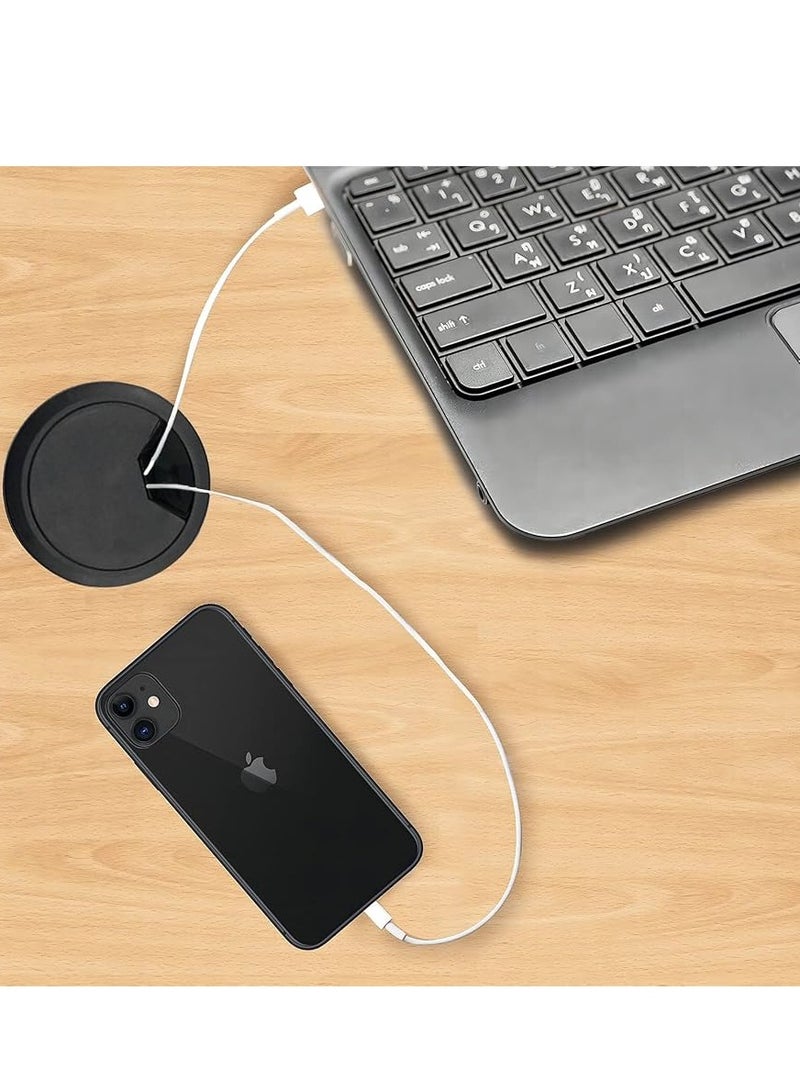 KNP Plastic Grommet Computer Cable Tidy Desk Table PC Outlet Wire Cover (80MM, White) (80MM, Black) 3 Pack - Image 2