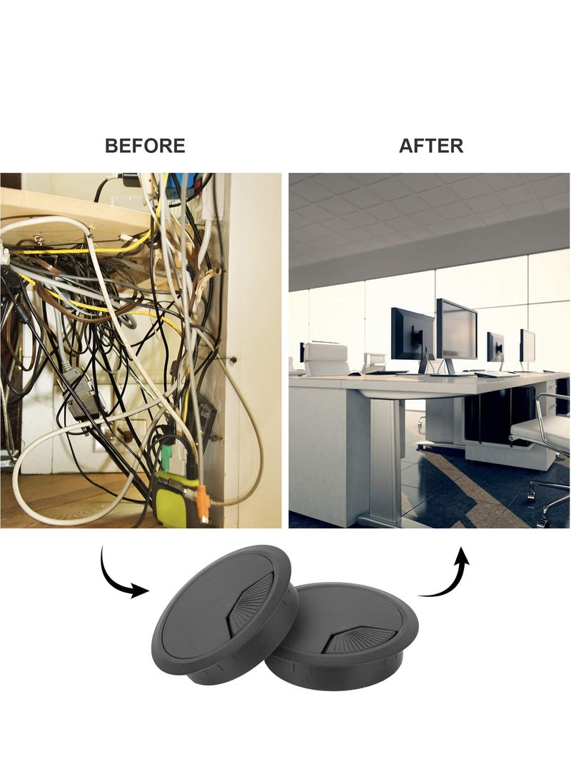 KNP Plastic Grommet Computer Cable Tidy Desk Table PC Outlet Wire Cover (80MM, White) (80MM, Black) 3 Pack - Image 3