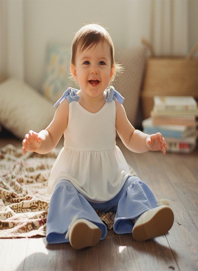 Rtnnsbbfcm Summer Baby Girl Clothes Spaghetti strap Backless Tops and Bell Bottoms Toddler Outfits for Girls 2 Piece Sets (Blue, 18-24 Months) - Image 3
