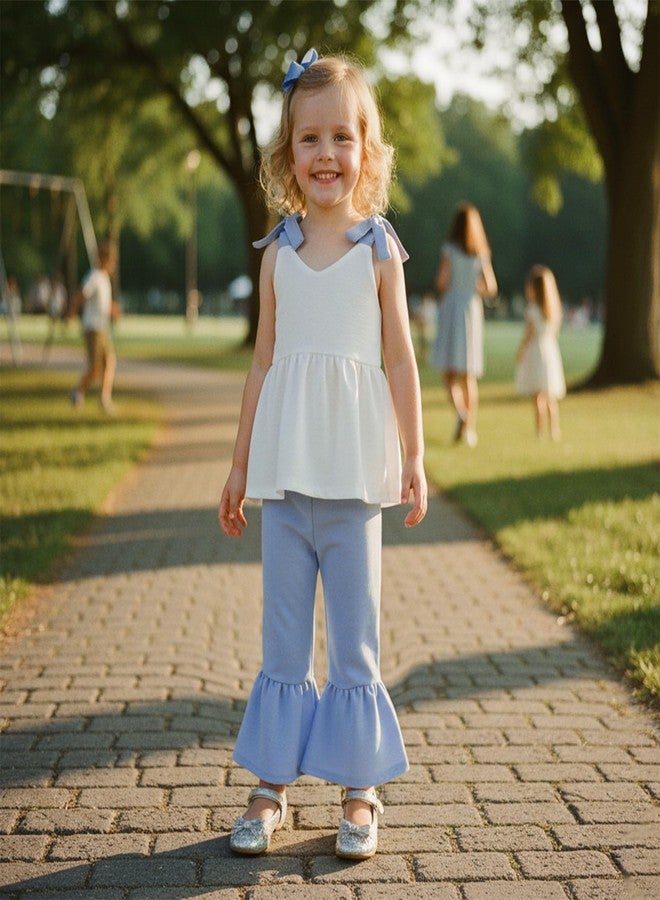 Rtnnsbbfcm Summer Baby Girl Clothes Spaghetti strap Backless Tops and Bell Bottoms Toddler Outfits for Girls 2 Piece Sets (Blue, 18-24 Months) - Image 2