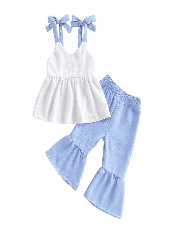 Rtnnsbbfcm Summer Baby Girl Clothes Spaghetti strap Backless Tops and Bell Bottoms Toddler Outfits for Girls 2 Piece Sets (Blue, 18-24 Months) - Image 1