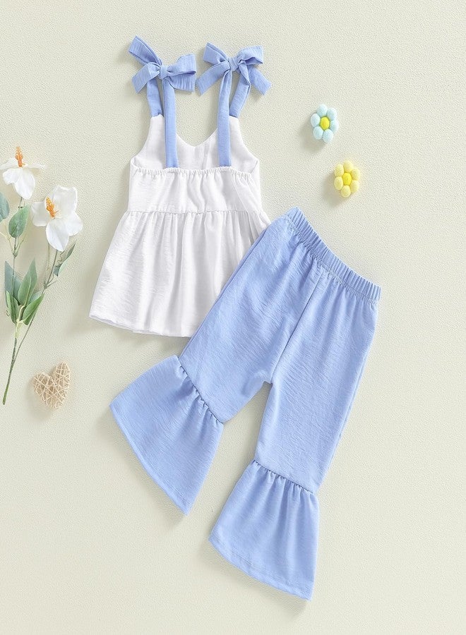 Rtnnsbbfcm Summer Baby Girl Clothes Spaghetti strap Backless Tops and Bell Bottoms Toddler Outfits for Girls 2 Piece Sets (Blue, 18-24 Months) - Image 5
