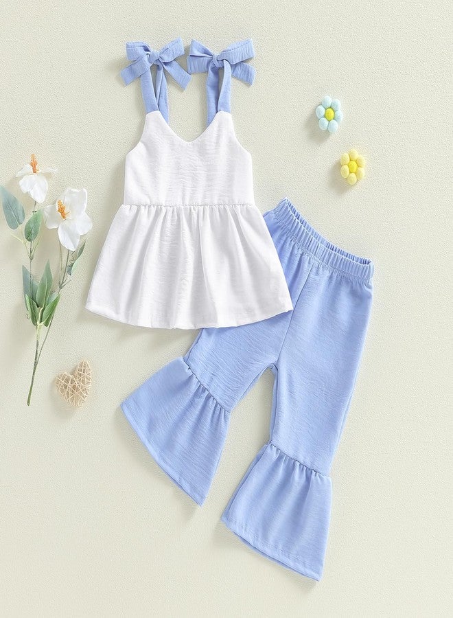 Rtnnsbbfcm Summer Baby Girl Clothes Spaghetti strap Backless Tops and Bell Bottoms Toddler Outfits for Girls 2 Piece Sets (Blue, 18-24 Months) - Image 4