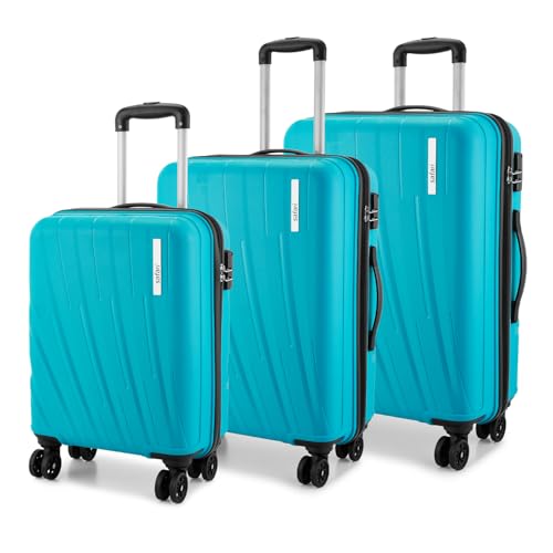Safari Cairo 8 Wheels Set of 3 Trolley Bags, Hard Case Polypropylene, 360 Degree Wheeling Carry on & Check-in Luggage for Men & Women, Suitcase for Travel, Trolley Bags for Travel, Cyan - Image 1