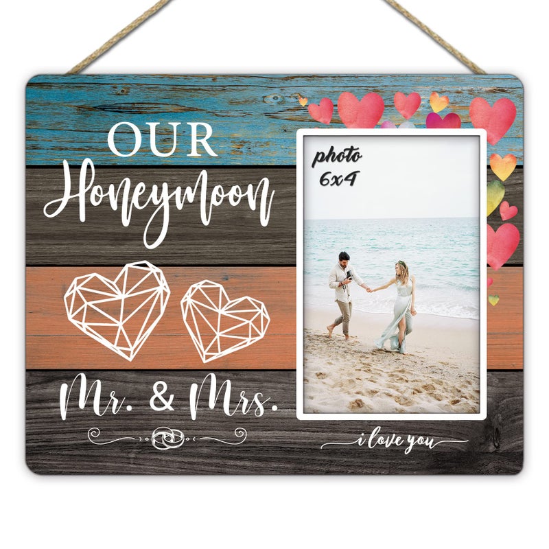 KU-DaYi KUDaYi Honeymoon Picture Frames for Mr Mrs Wedding Picture Frame Wedding Gifts for Newlyweds Couples Bride Marriage License Frame Newlywed Honeymoon Gifts Honeymoon Keepsake Frame 
