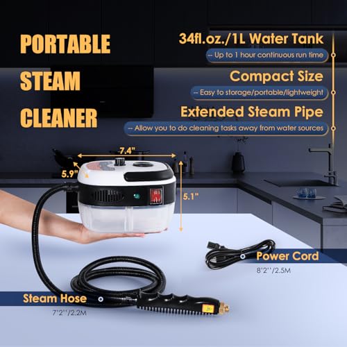 Hapyvergo 2500W Handheld Steam Cleaner High Pressure Steamer for Cleaning for Grout Tile Hand Held Portable Steamer Cleaner for Car Auto Small Mini Power Cleaning Steamer High Heat for Home - Image 4