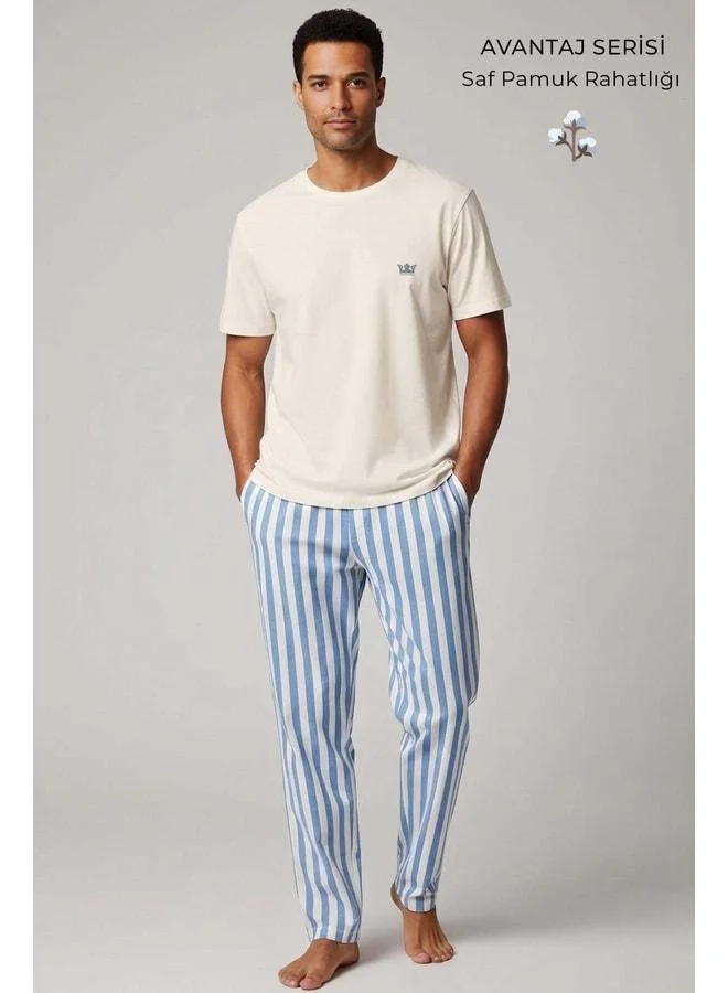 Aytuğ Cotton Short Sleeve Pajama Set White-Blue