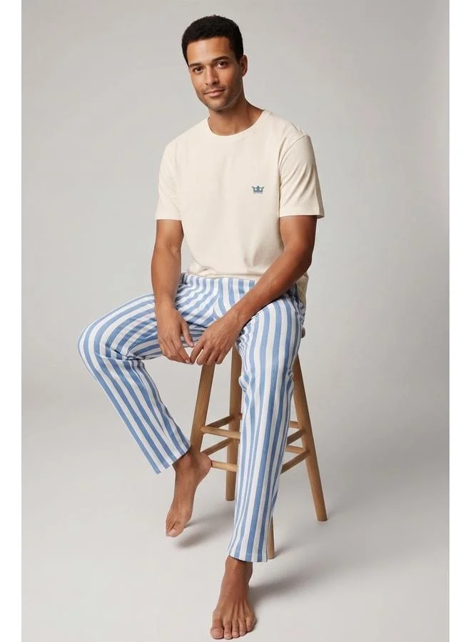 Aytuğ Cotton Short Sleeve Pajama Set White-Blue