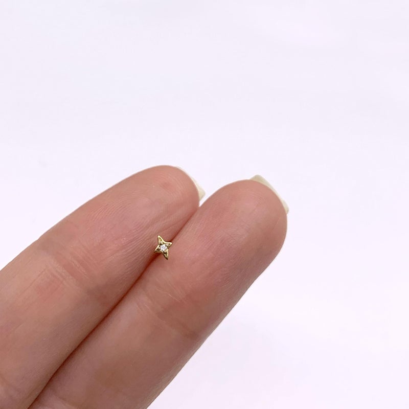 ShineRose Flat Back Stud Cartilage Tragus Helix Nose Piercing Earrings Jewelry For Women Conch Threadless 18G Titanium Surgical Steel Hypoallergenic 14K Gold plated CZ Silver Small Tiny Studs (Gold, Star) - Image 5