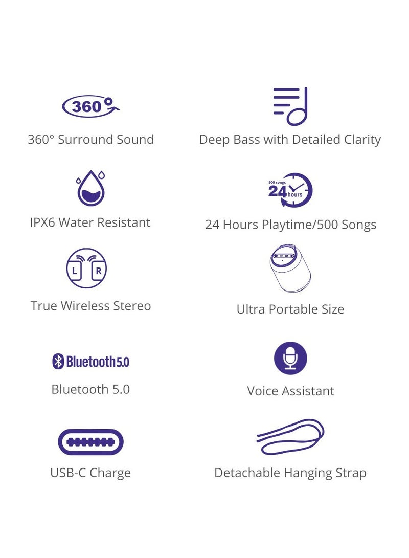 Tronsmart T6 Mini Upgraded Portable Speaker - 15W Wireless, 360-degree Surround Sound, Stereo Pairing, IPX6 Water-resistant, 24H Battery, Bluetooth 5.3 - Black - Image 5