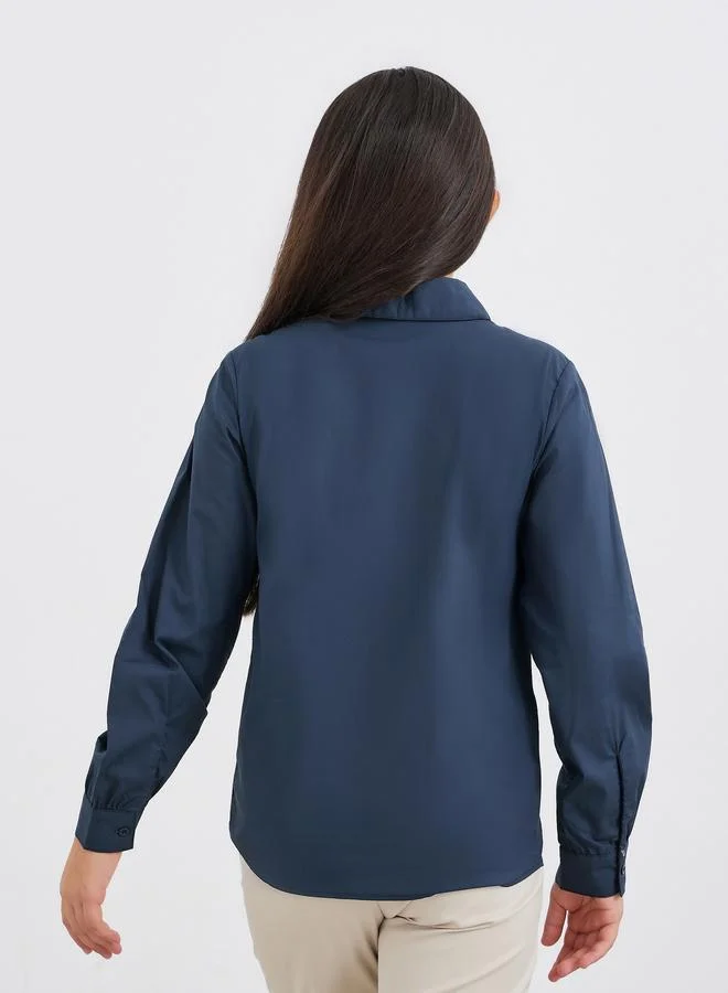 Styli Girls Navy Blue Peter Pan Collar Shirt
