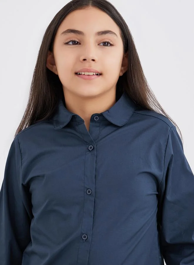 Styli Girls Navy Blue Peter Pan Collar Shirt